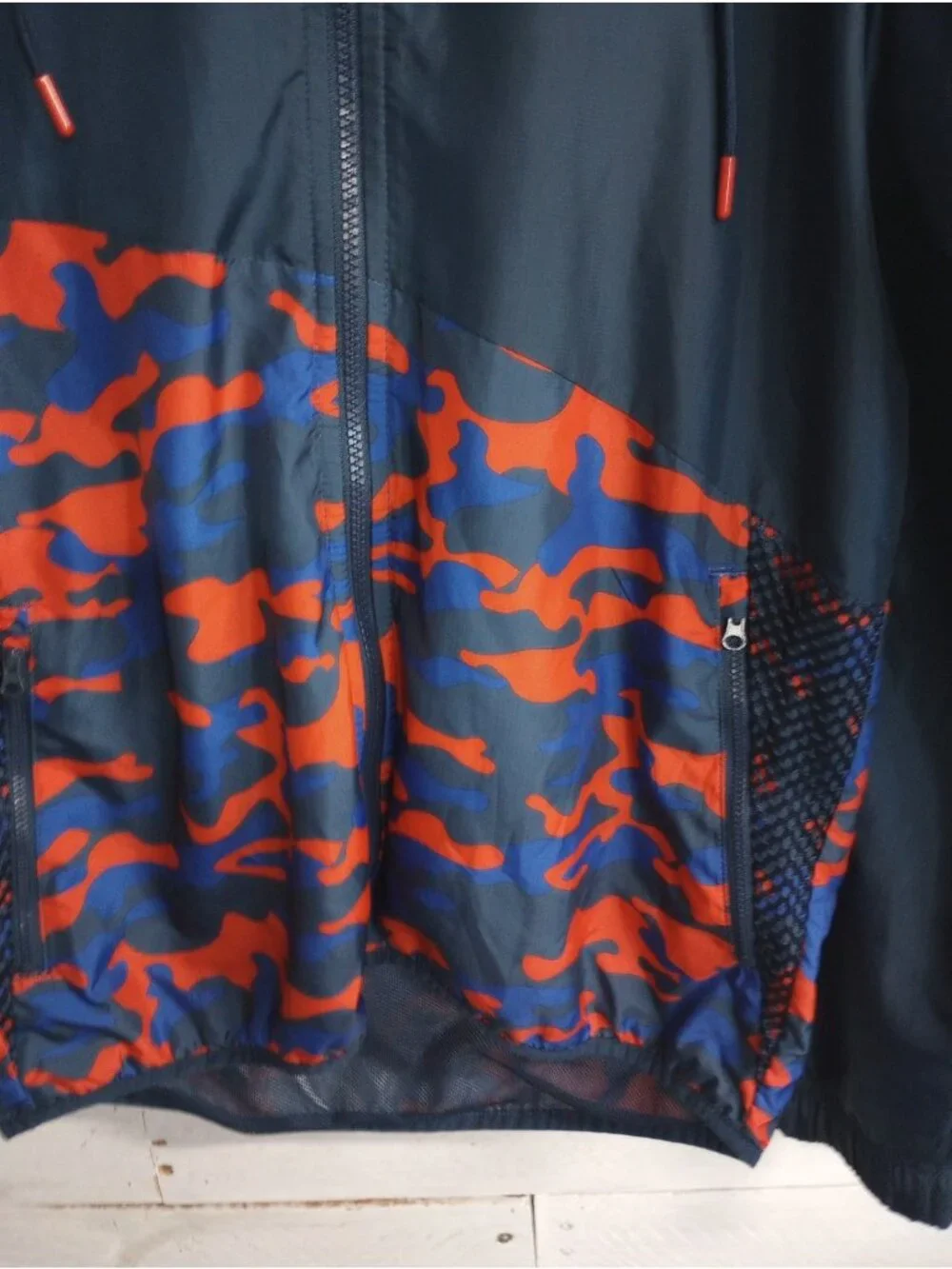 Russell Windbreaker Mens Jacket Small Blue Camouflage Full Zip Up Lightweight